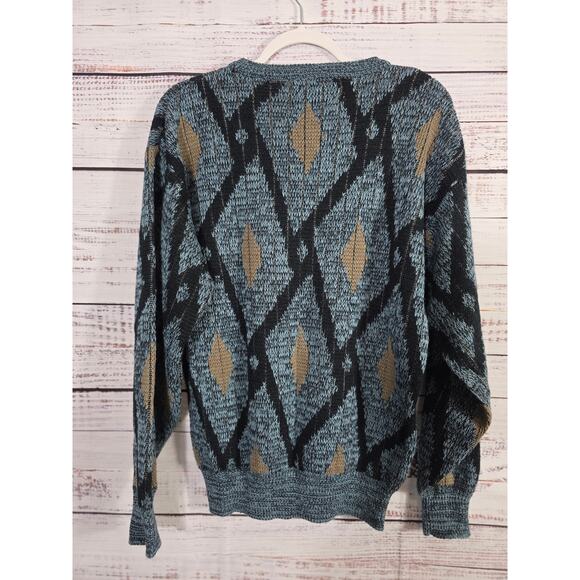 VTG W.R. Gass Geometrick knit sweater 80/90s Cosby style mens size medium - Picture 2 of 4